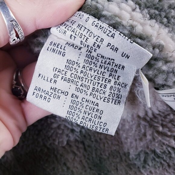 Colebrook & Co. Leather Suede Plaid Sherpa Lined Jacket Green Womens Large - Picture 13 of 13